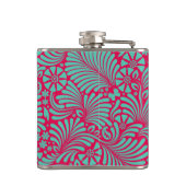 Moderner BlumenDamast Mit Monogramm Flachmann (Rückseite)