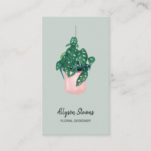 Moderner Blumendesigner Monstera grünes Logo qr Visitenkarte (Vorderseite)