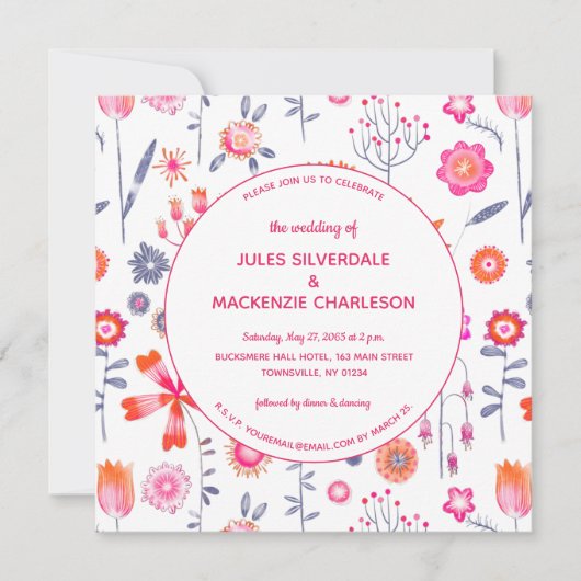Moderner Blumengarten Boho Pink Einladung zur Hoch (Vorderseite)