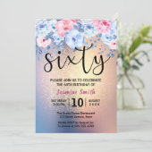 Moderner Blumengold Glitzer 60. Geburtstag Einladung (Stehend Vorderseite)