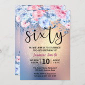 Moderner Blumengold Glitzer 60. Geburtstag Einladung (Vorne/Hinten)