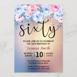 Moderner Blumengold Glitzer 60. Geburtstag Einladung