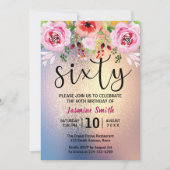 Moderner Blumengold Glitzer 60. Geburtstag Einladung (Vorderseite)