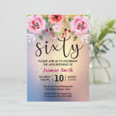 Moderner Blumengold Glitzer 60. Geburtstag Einladung (Stehend Vorderseite)