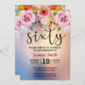 Moderner Blumengold Glitzer 60. Geburtstag Einladung (Vorne/Hinten)