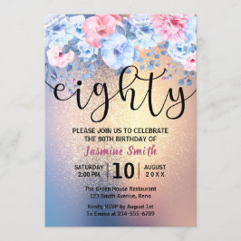 Moderner Blumengold Glitzer 80. Geburtstag Einladung