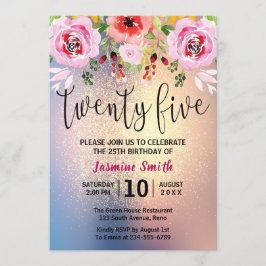 Moderner BlumengoldGlitzer-25. Geburtstag Einladung