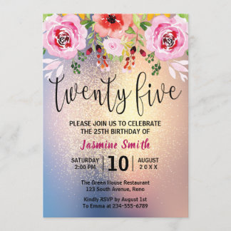 Moderner BlumengoldGlitzer-25. Geburtstag Einladung