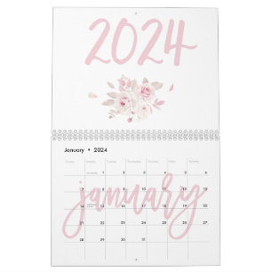 Moderner Blumenkalender Rosa 2024 Kalender