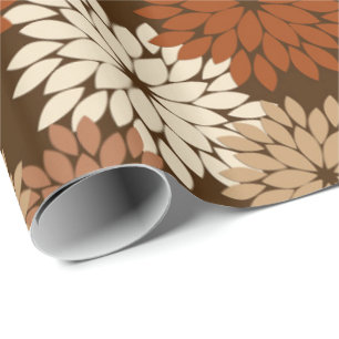 Moderner BlumenKimono-Druck, dunkles Brown und TAN Geschenkpapier