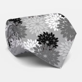 Moderner BlumenKimono-Druck, Grau, Schwarzweiss Krawatte (Gerollt)