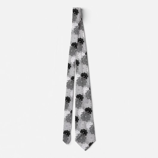 Moderner BlumenKimono-Druck, Grau, Schwarzweiss Krawatte (Rückseite)