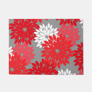 Moderner BlumenKimono-Druck, korallenrotes Rotes Fußmatte