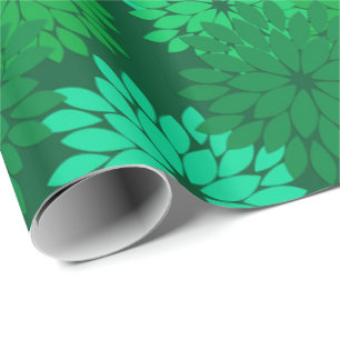 Moderner BlumenKimono-Druck, Smaragd und Jade-Grü Geschenkpapier