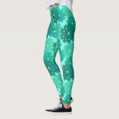 Moderner Blumenkimono-Druck, Türkis, aquamarines Leggings (Links)