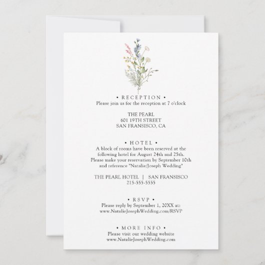 Moderner Blumenkranz in einer Hochzeit Einladung (Rückseite)