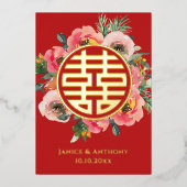 Moderner Blumenkranz mit doppelter chinesischer Ho Folieneinladung (Vorderseite)