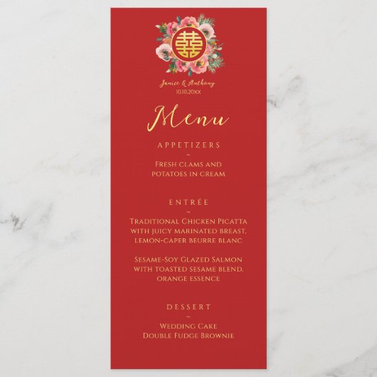 Moderner Blumenkranz mit doppelter chinesischer Ho Menükarte (Vorderseite)