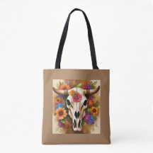 Moderner Blumenkuhschädel mit Blume Tasche