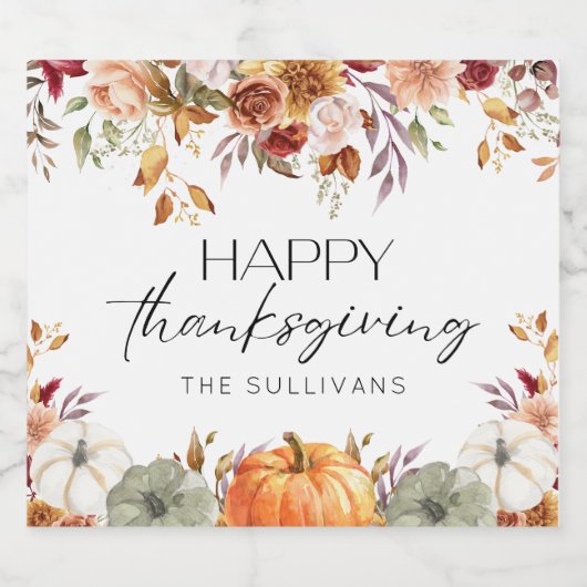 Moderner Blumenkürbis Rustikaler Erntedank Abendes Schaumweinetikett (Einzelnes Label)