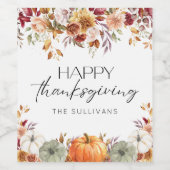 Moderner Blumenkürbis Rustikaler Erntedank Abendes Weinetikett (Einzelnes Label)