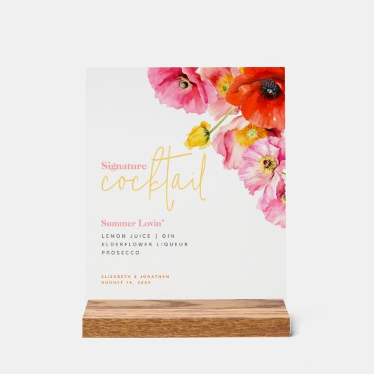 Moderner Blumenmohn Signature-Cocktail Acrylschild (Vorderseite)