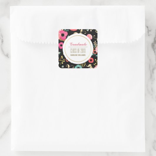 Moderner Blumenmuster-Abschluss Quadratischer Aufkleber (Tasche)