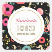 Moderner Blumenmuster-Abschluss Quadratischer Aufkleber (Vorderseite)