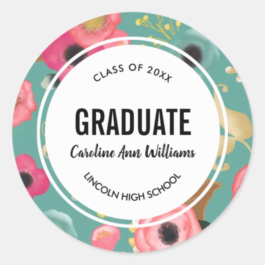 Moderner Blumenmuster-Abschluss Runder Aufkleber (Vorderseite)
