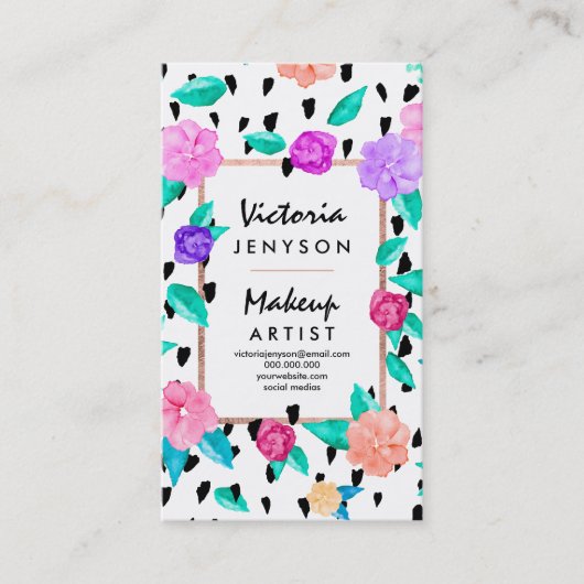 Moderner Blumenpinsel in Aquarellfarbe Makeup-Küns Visitenkarte (Vorderseite)