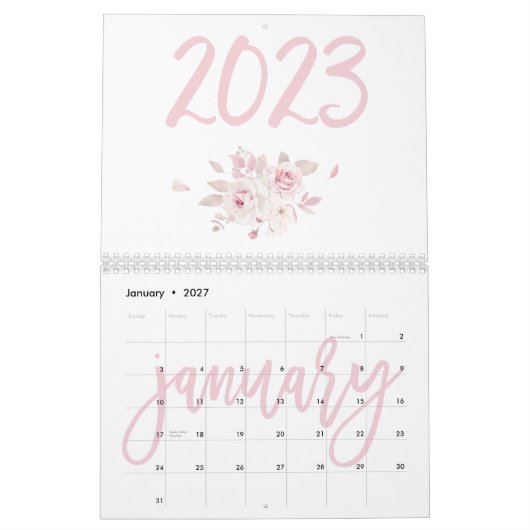 Moderner Blumenrosa Kalender 2023 (Jan 2027)