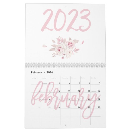 Moderner Blumenrosa Kalender 2023 (Feb 2026)