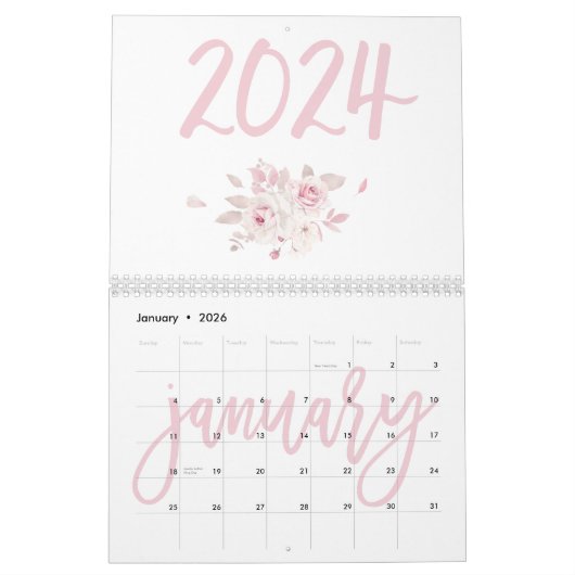 Moderner Blumenrosa Kalender 2024 (Jan 2026)
