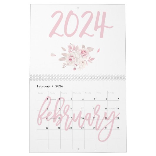 Moderner Blumenrosa Kalender 2024 (Feb 2026)