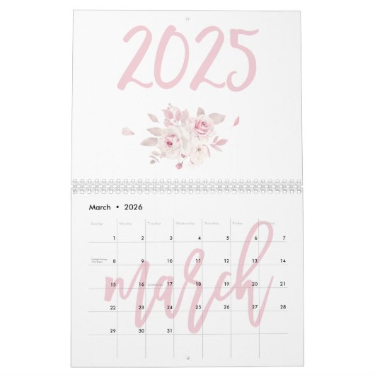 Moderner Blumenrosa Kalender 2025 (Mär 2026)