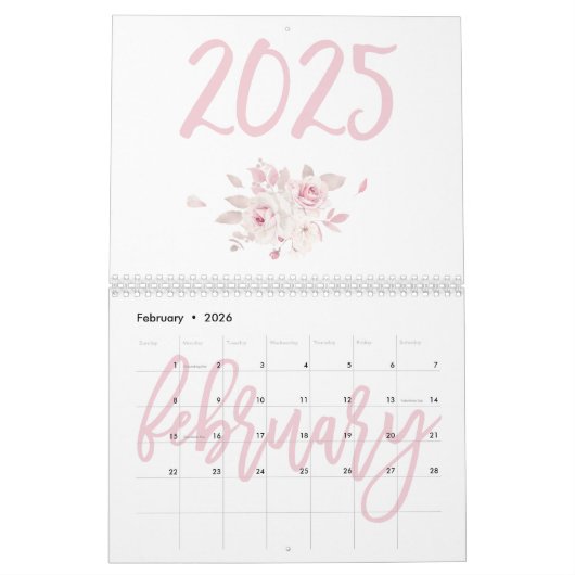 Moderner Blumenrosa Kalender 2025 (Feb 2026)