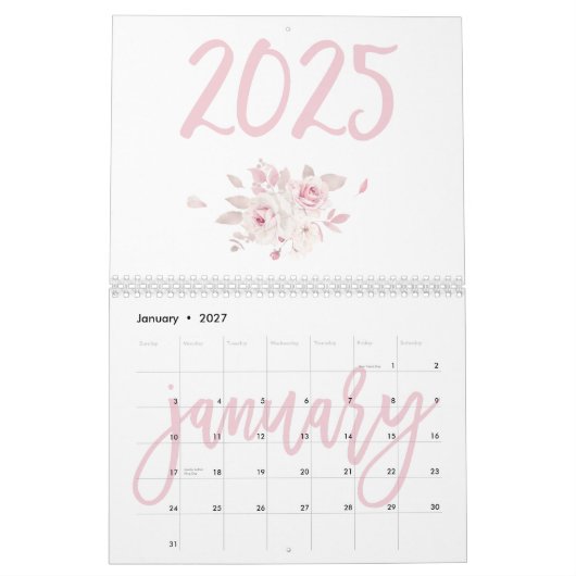 Moderner Blumenrosa Kalender 2025 (Jan 2027)
