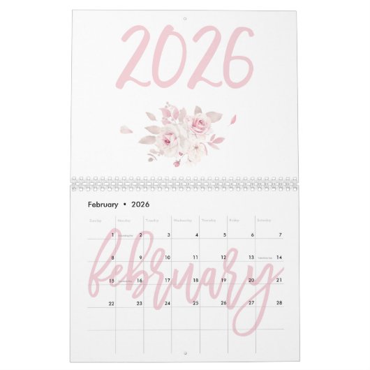 Moderner Blumenrosa Kalender 2026 (Feb 2026)