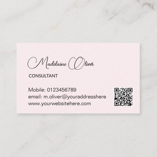 Moderner, blumenrosa weißer Elegant Feminine QR Co Visitenkarte (Rückseite)