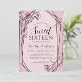 Moderner Blumenstrauß Rosa Glitzer Süß 16 Einladung (Stehend Vorderseite)