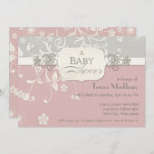 Moderner Blumenwirbel mit Geblüht Klammer Babydusc Einladung (Vorne/Hinten)