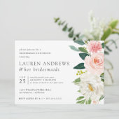 Moderner Blush Chic Blumenrosa Bridesmaid Luncheon Einladung (Stehend Vorderseite)