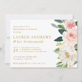 Moderner Blush Chic Floral Gold Bridesmaid Luncheo Einladung (Vorderseite)