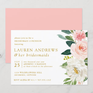 Moderner Blush Chic Floral Gold Bridesmaid Luncheo Einladung