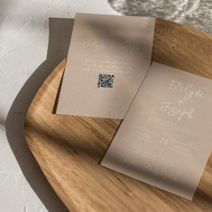 Moderner Blush Elegant Boho QR Code Hochzeit Einladung