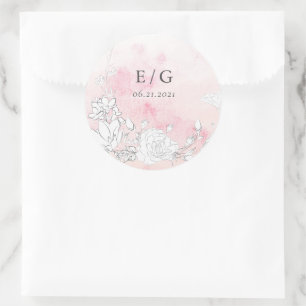 Moderner Blush Floral Monogram Wedding Umschlag Au Runder Aufkleber