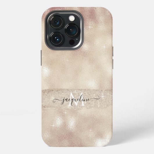 Moderner Blush Glitzer Rose Gold Sparkinscript Nam iPhone Hülle (Hinten)