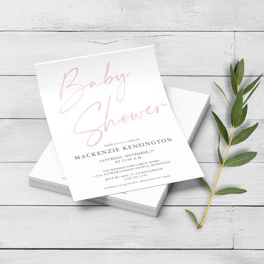 Moderner Blush Pink Script Baby Dusche FLYER