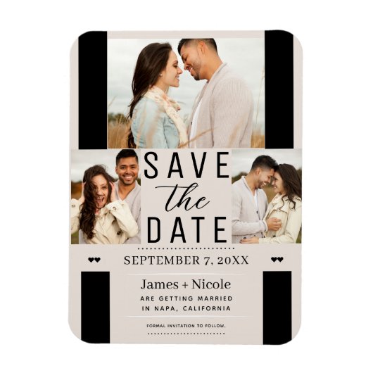Moderner Blush Tan Save the Date 3 Foto Hochzeit Magnet (Vertikal)