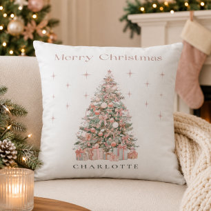 Moderner Blush-Weihnachtsbaum – Personalisierter F Kissen